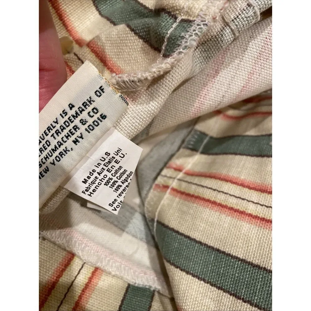 Waverly Luxury Collection Pillow Sham Cotton Tan Green Melon‎ Stripe Standard
